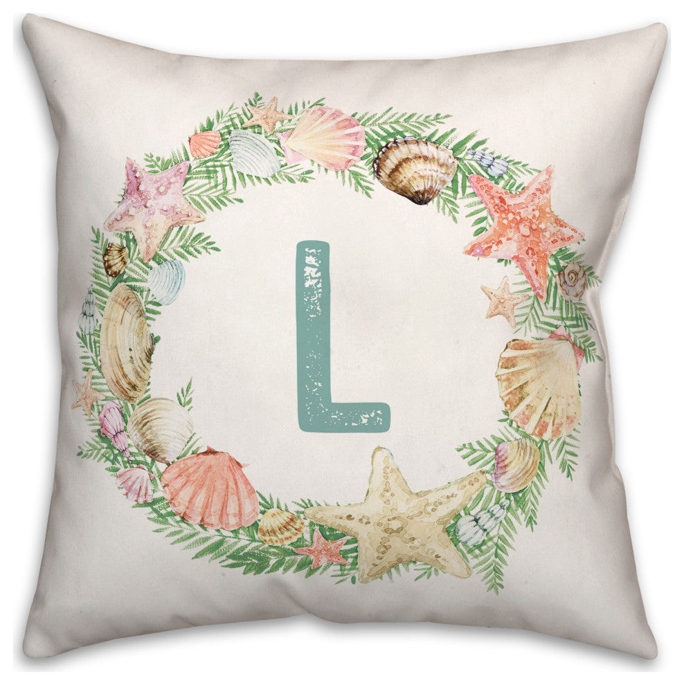 Coastal Christmas Monogram L 18x18 Spun Poly Pillow