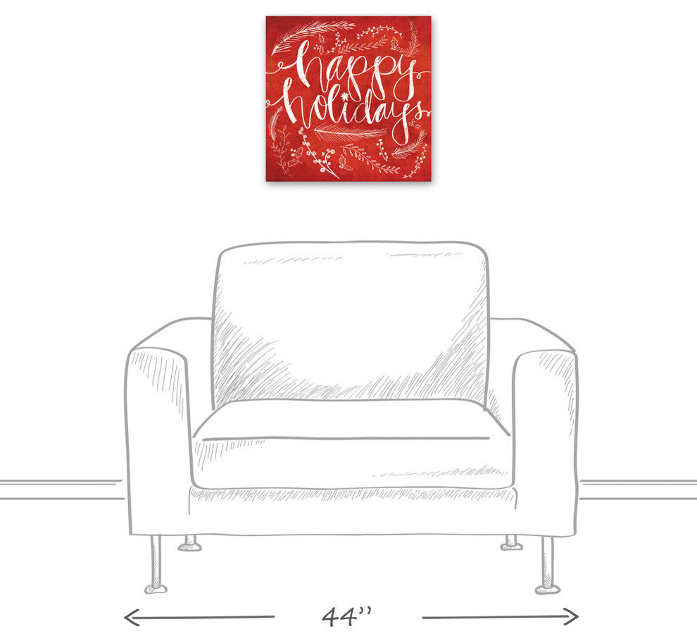 Red Happy Holidays Canvas Wall Art, 16"x16"