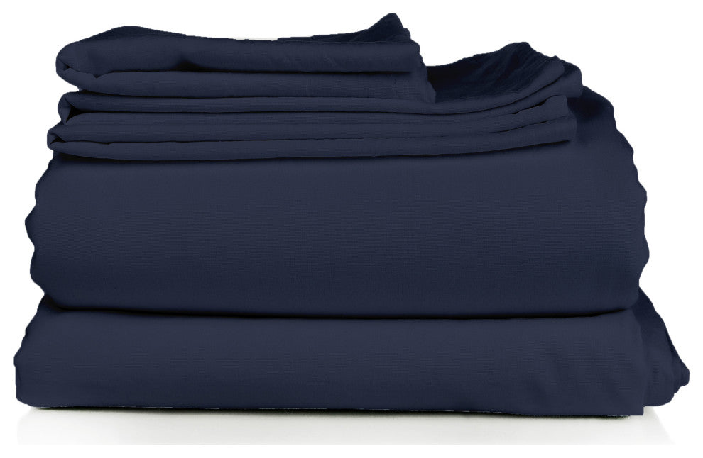 Egyptian Cotton Feel Cool, 4-Piece Sheet Set Deep Pockets, Navy, Full
