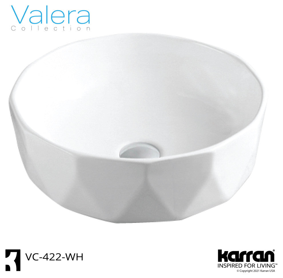Karran VC-422-WH Valera 17" Vitreous China Vessel Bathroom Sink, White