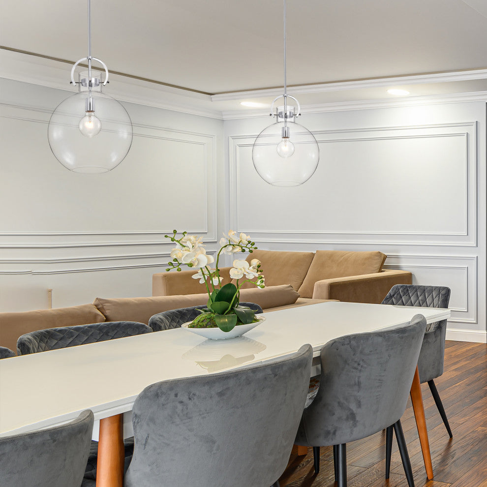 1-Light Chrome Modern Pendant With Globe-shaped Clear Glass Shade