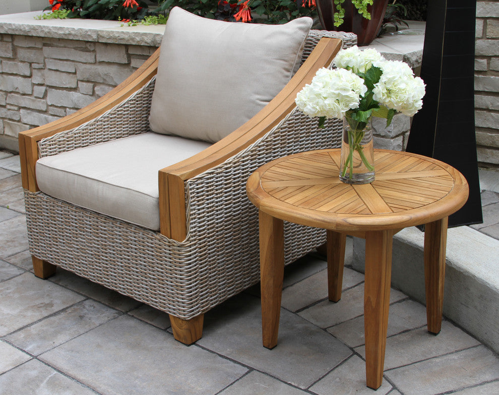 Ash Wicker And Teak Armchair With Sunbrella Fabrics