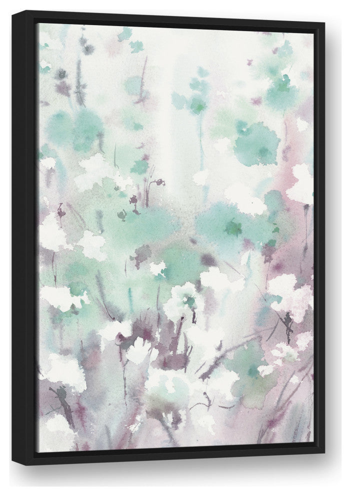 Hazy Mint Lilac Floral 2 20x30 Black Floating Framed Canvas