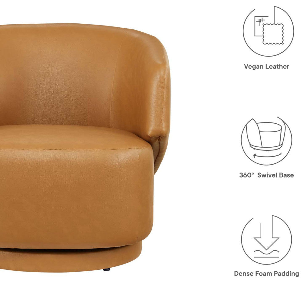 Celestia Vegan Leather Fabric and Wood Swivel Chair, Tan