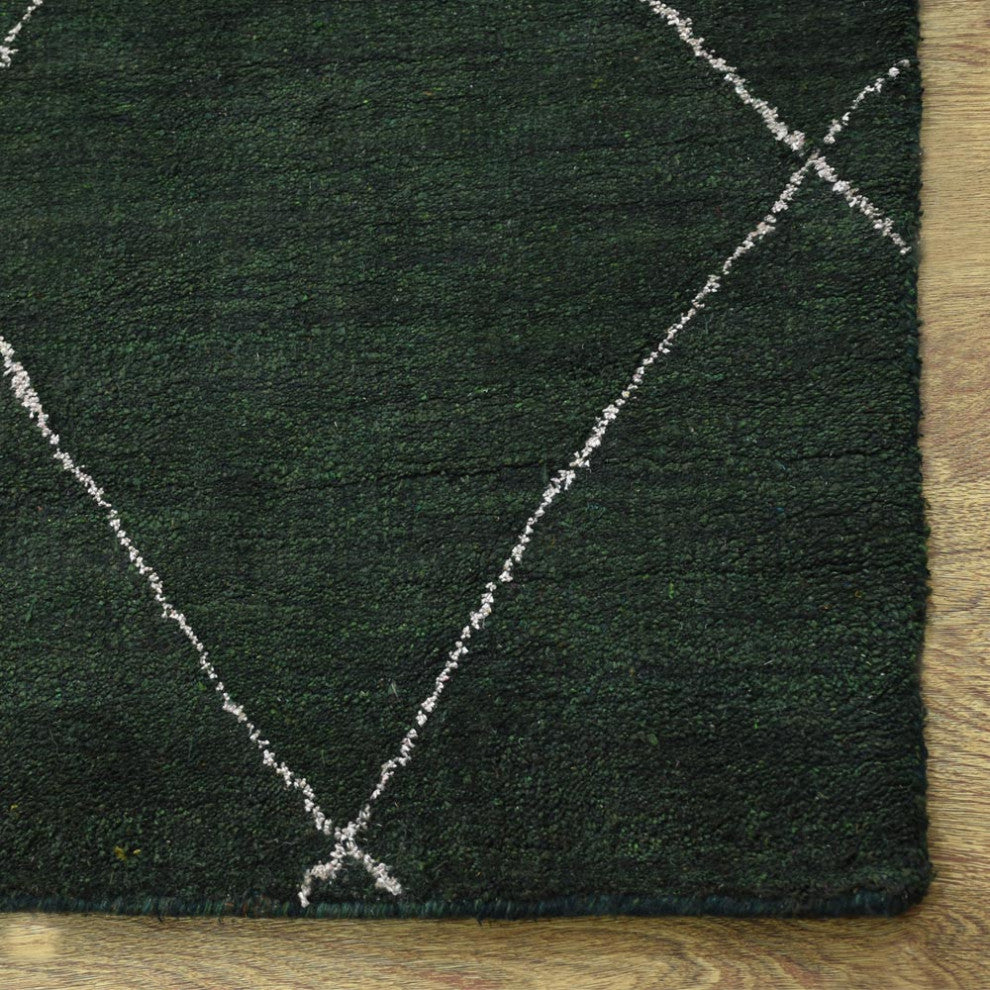 HAND KNOTTED LOOM SILK AREA RUGS-8'x10',Rectangle,Dark Green,Contemporary