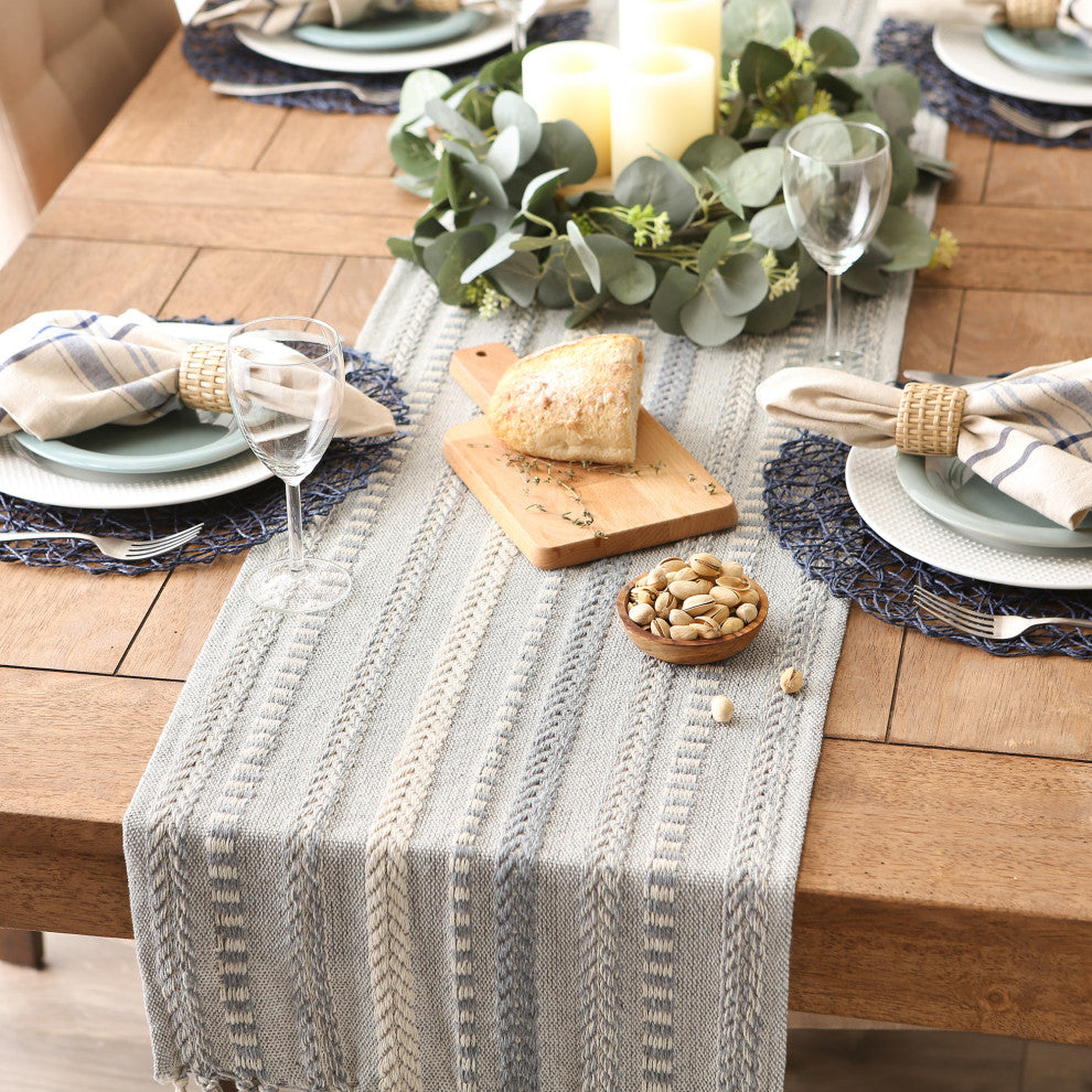 Cool Gray Braided Stripe Table Runner 15x108