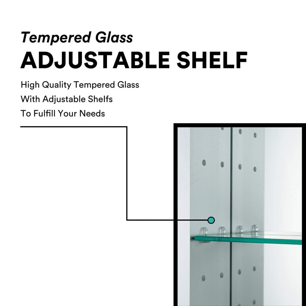 Bathroom Medicine Cabinet, Aluminum, Recessed/Surface Mount, 24"x24"