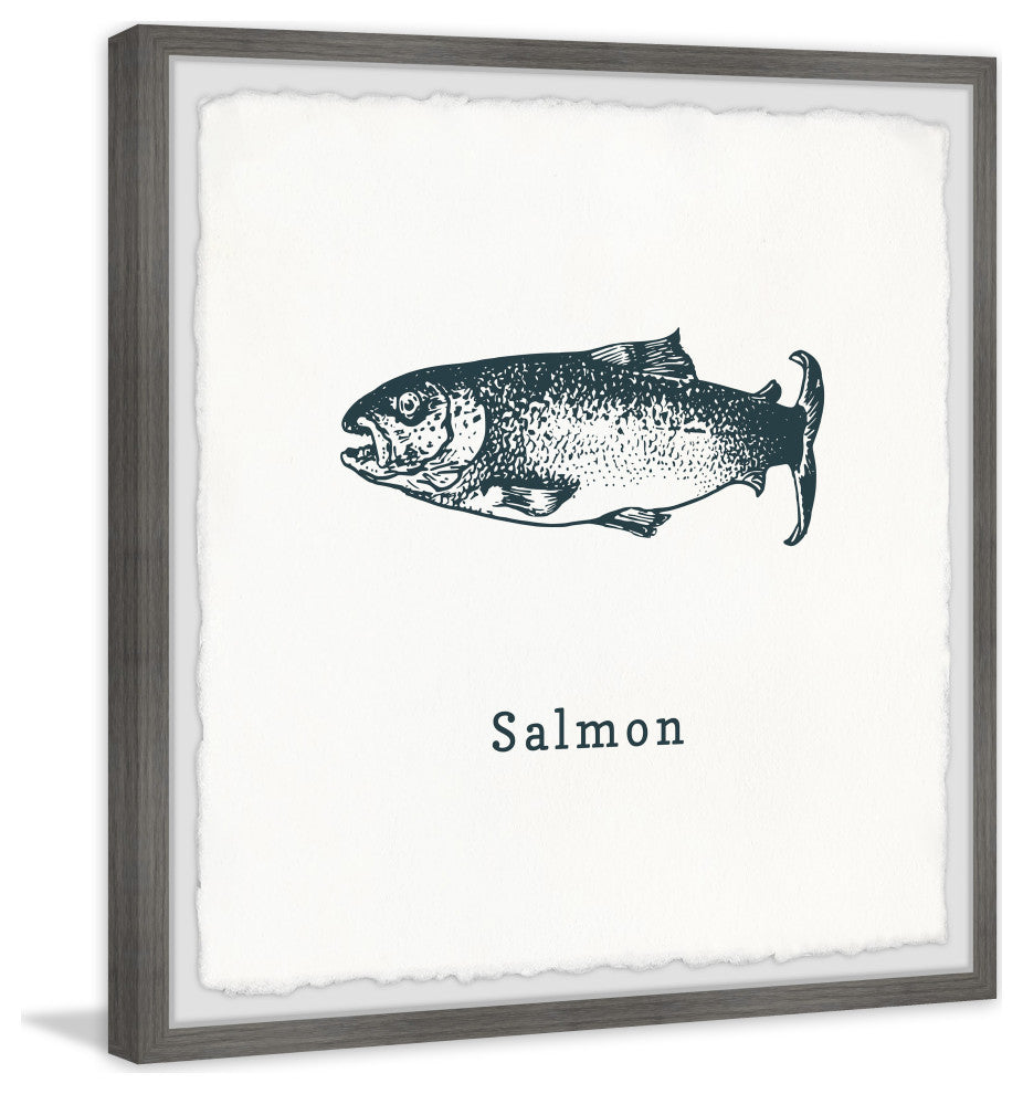 "Salmon in White" Framed Painting Print, 32x32