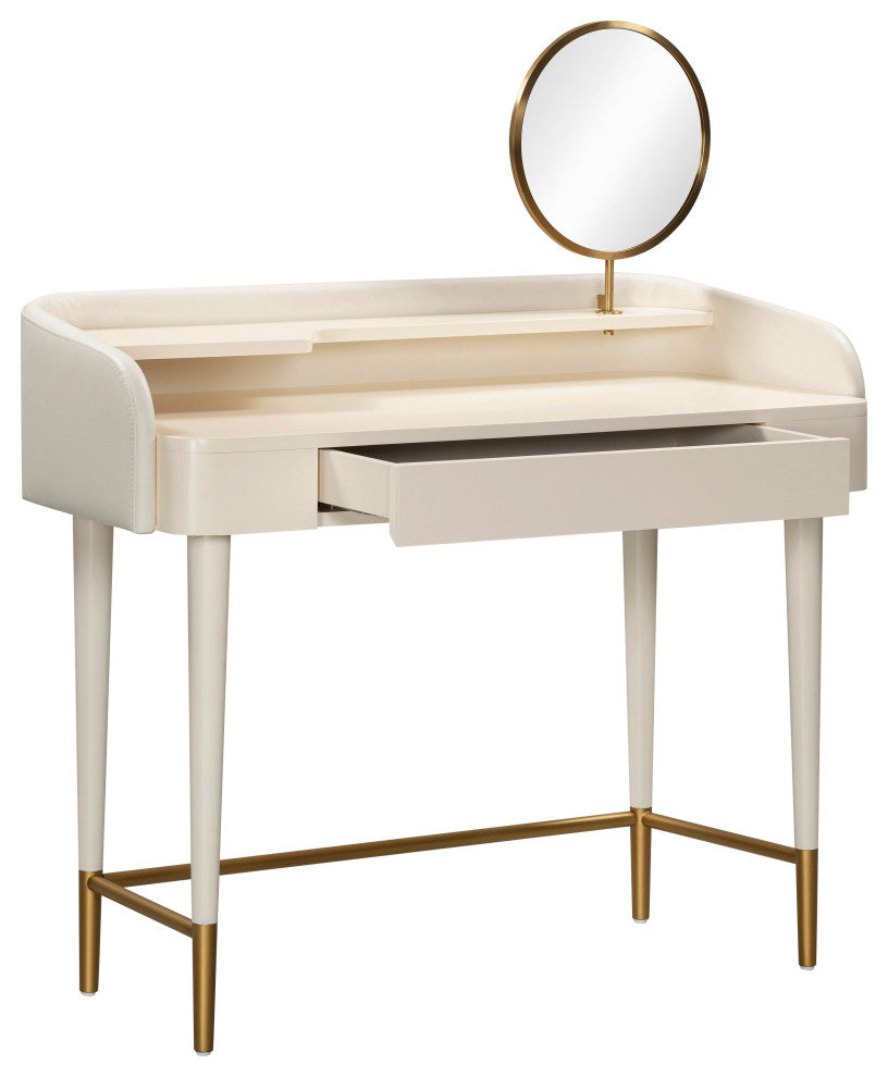 Penelope Cream Vegan Leather Wrapped Vanity Desk - Cream