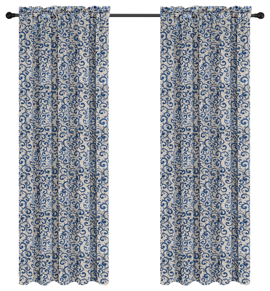 Jacquard Scroll Drapery Curtain Panels, Blue, 50"x96", Set of 2