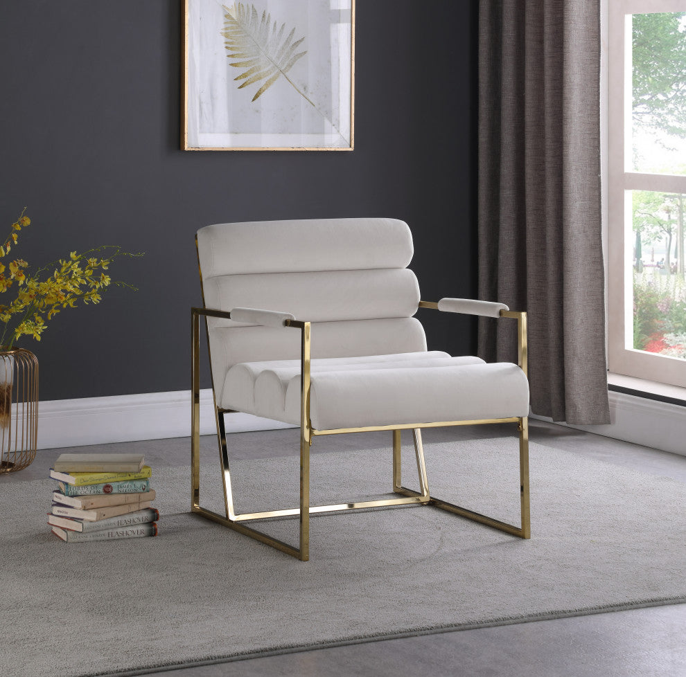 Wayne Velvet Upholstered Accent Chair, Cream