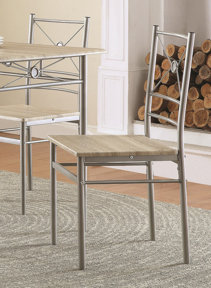 5 Piece Rectangular Dining Set Brushed Silver and Taupe
