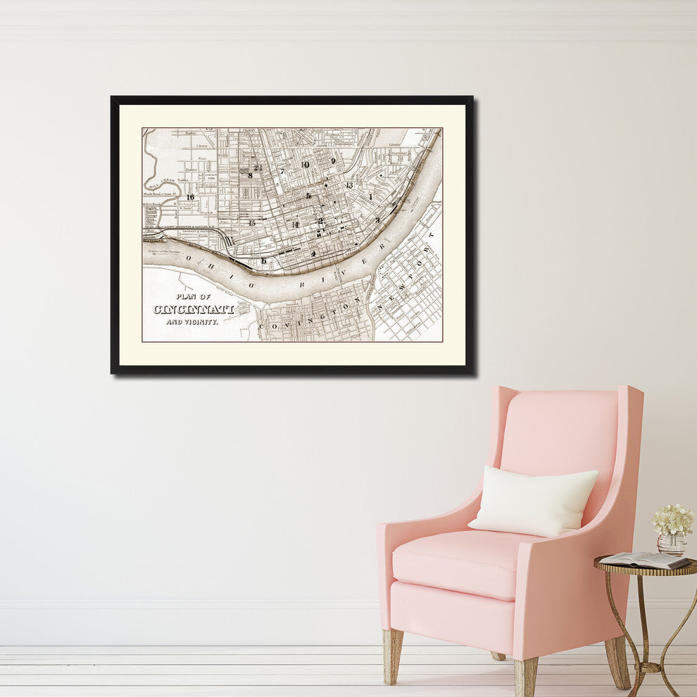 Cincinnati Vintage Sepia Map Canvas Print, 28"x37"