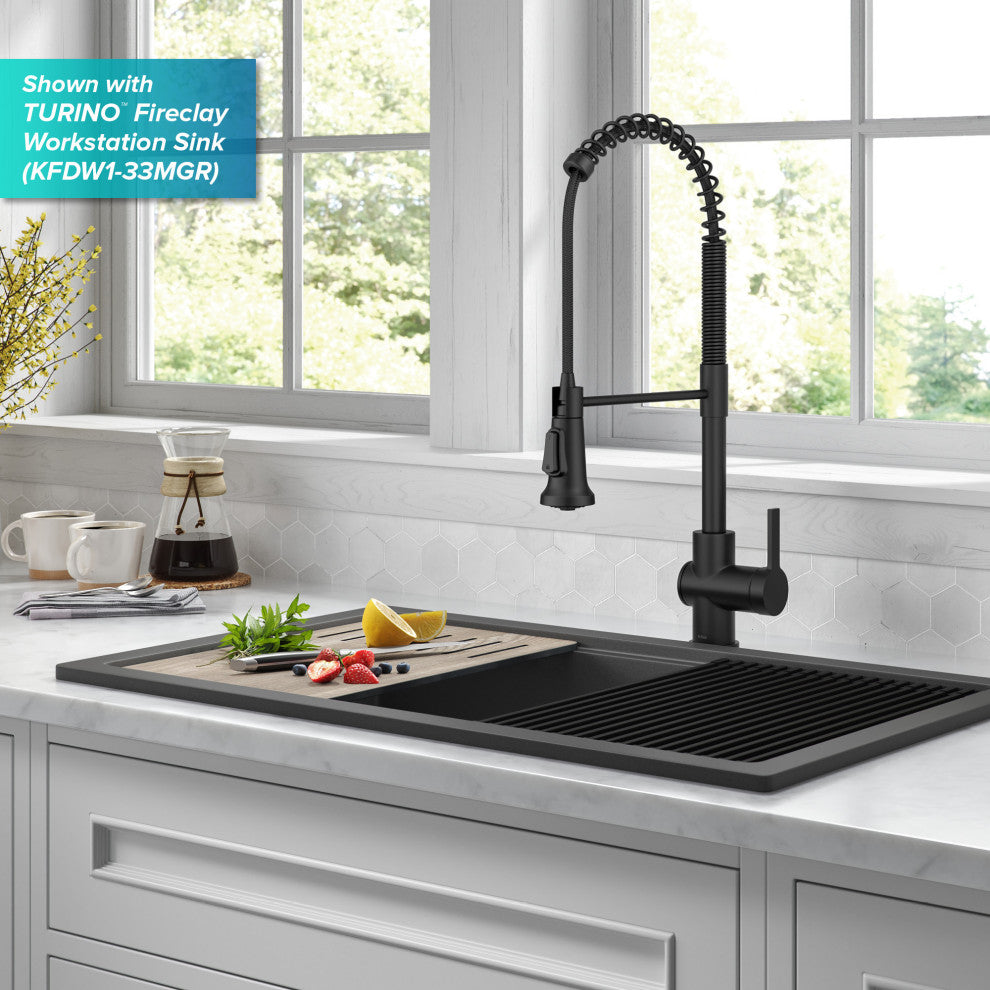 Britt Commercial Style 3-Function Pull-Down 1-Handle 1-Hole Kitchen Faucet, Matte Black (Touchless Ksf-1691mb)