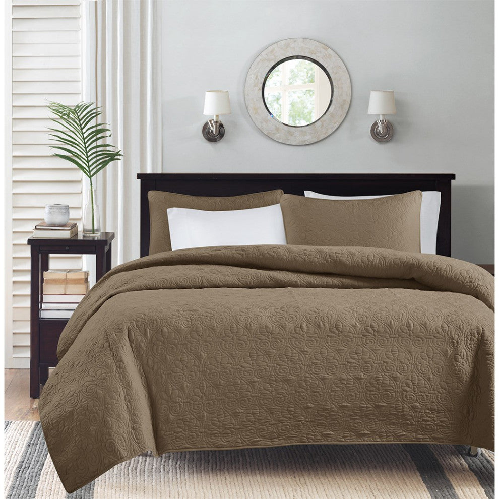 Madison Park Quebec Reversible Quilt Set, Mocha