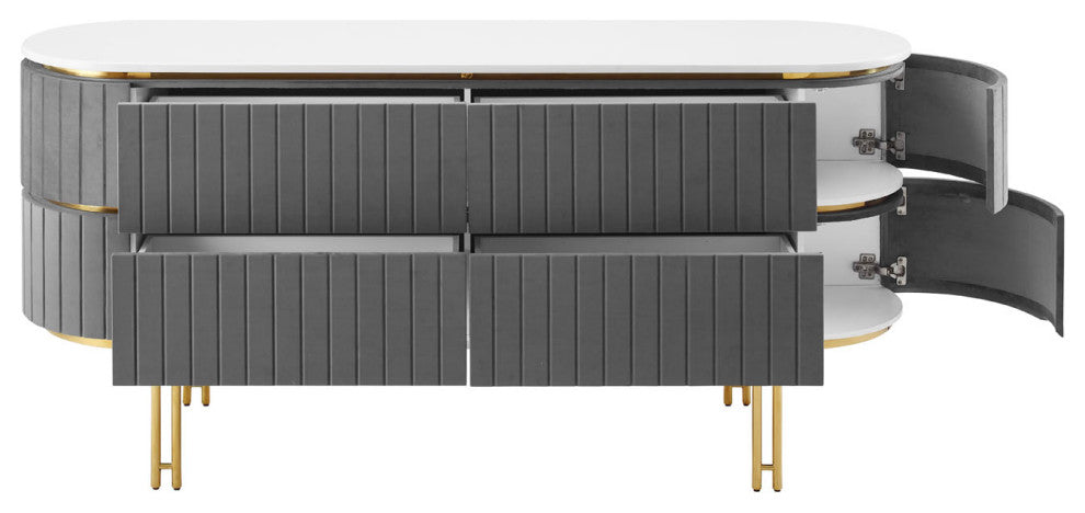 Console Entry Table Sideboard, White Gray, Velvet, Modern Lounge Cafe