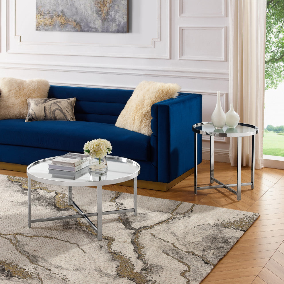 Nicole Miller Alinah Coffee Table, Mirrored Top, Chrome