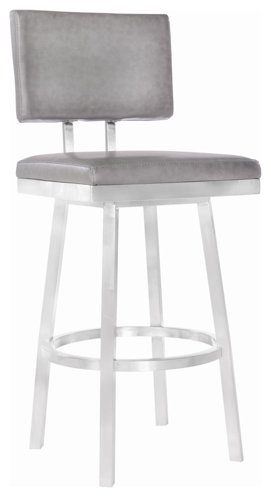 Balboa 30" Bar Height Swivel Vintage Grey and Brushed Stainless Steel Bar Stool