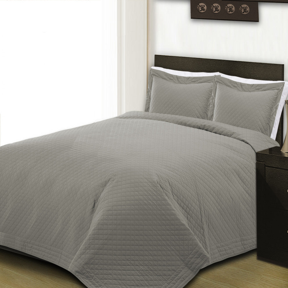 Cottonpure 100% Cotton Diamond Quilt, Gray, Twin