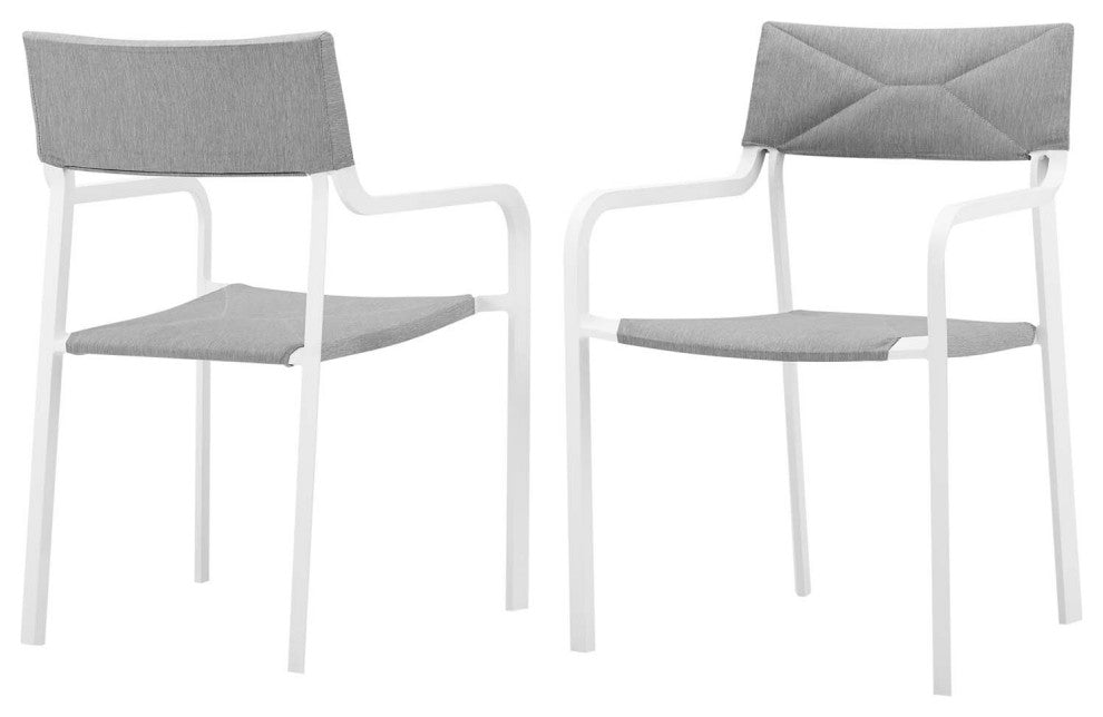 Lounge Chair Armchair, Set of 2, Aluminum, Metal, White Gray, Outdoor