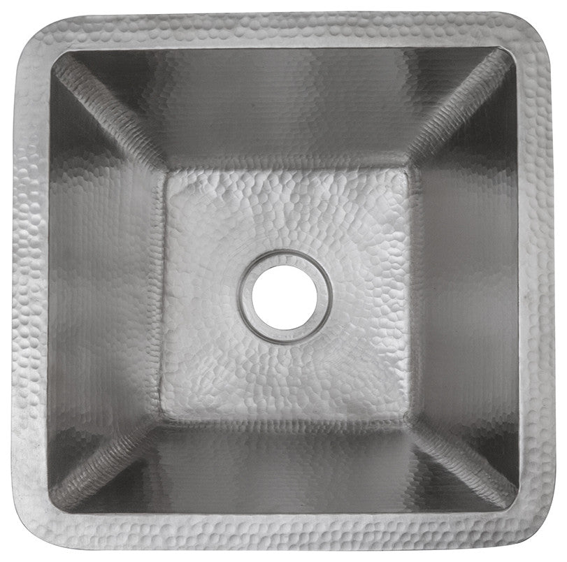 15" Square Hammered Copper Bar/Prep Sink, Nickel, 2" Drain Opening