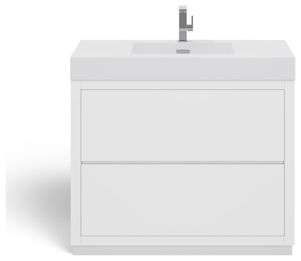 Boutique Bath Vanity, High Gloss White, 40", Single Sink, Freestanding