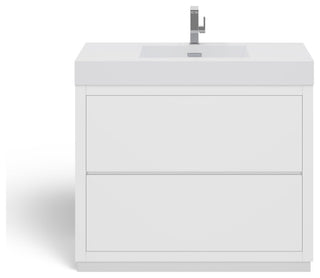 Boutique Bath Vanity, High Gloss White, 40", Single Sink, Freestanding