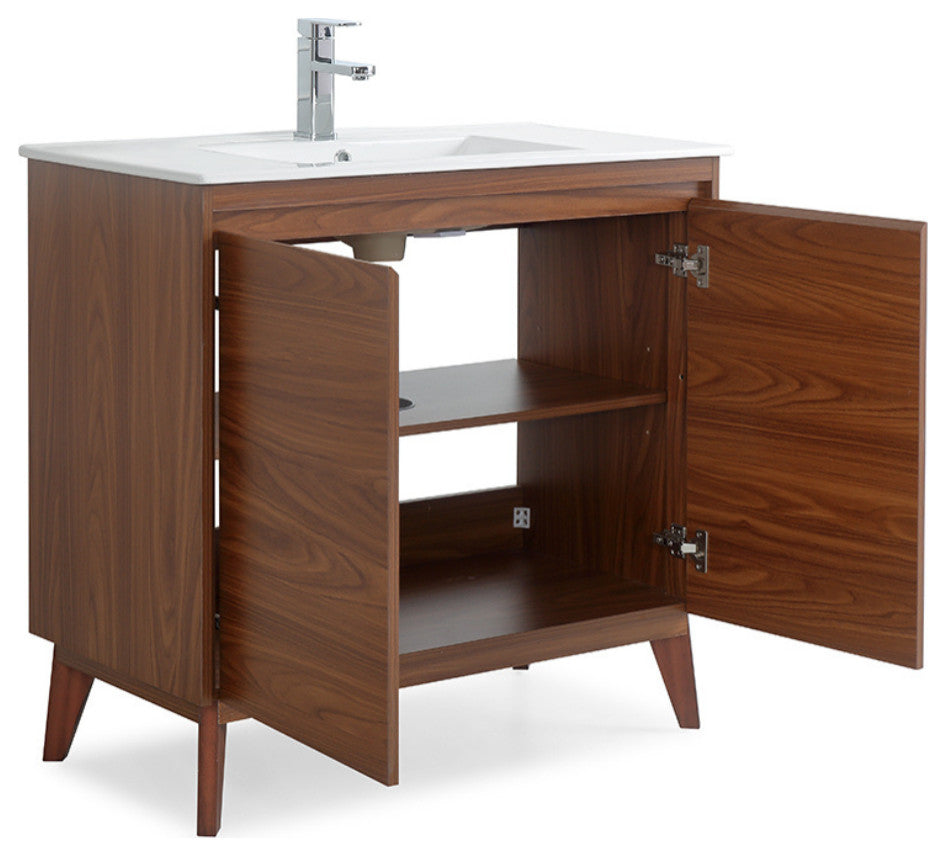 36" Modern Style Cherry Brown Zaren Single Sink Bathroom Vanity