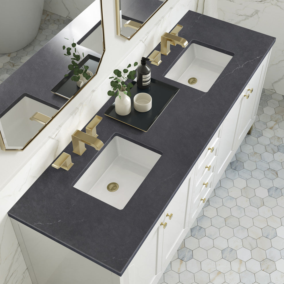 Chicago 72" Double Vanity, Glossy White, Charcoal Soapstone Quartz