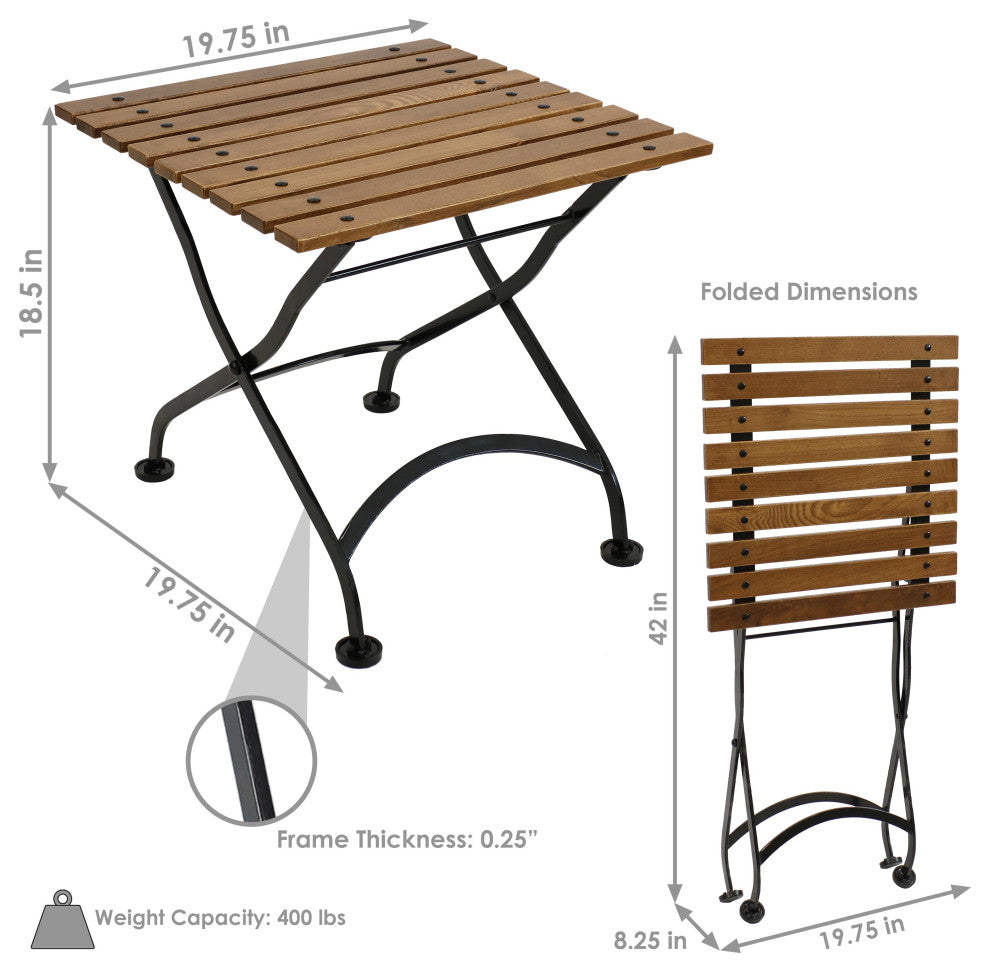 Sunnydaze European 20" Square Chestnut Folding Square Side Table, Brown