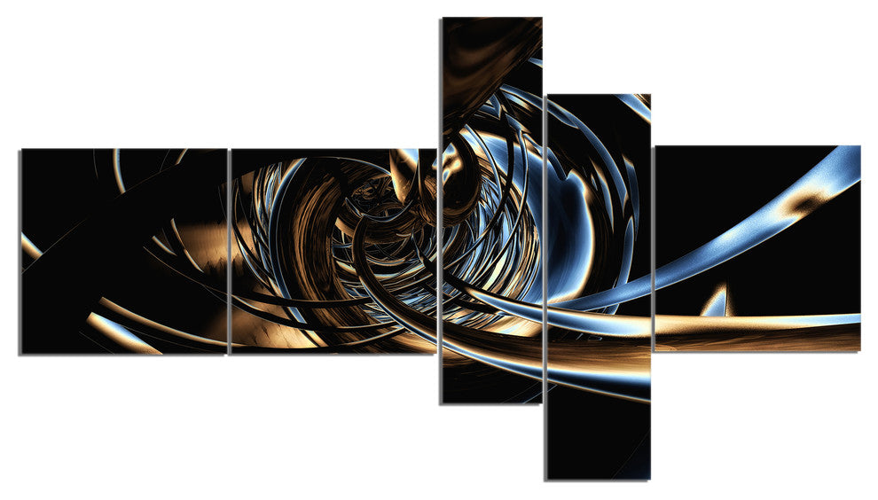 Fractal 3D Tangled Stripes, Abstract Canvas Art Print, 60"x32", 5 panels