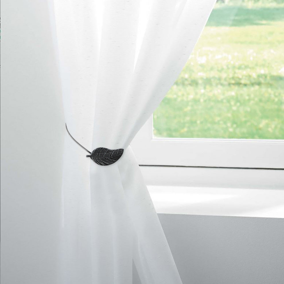 Magnetic Wooden Leaf Curtain Tiebacks, Black, Pack of 2