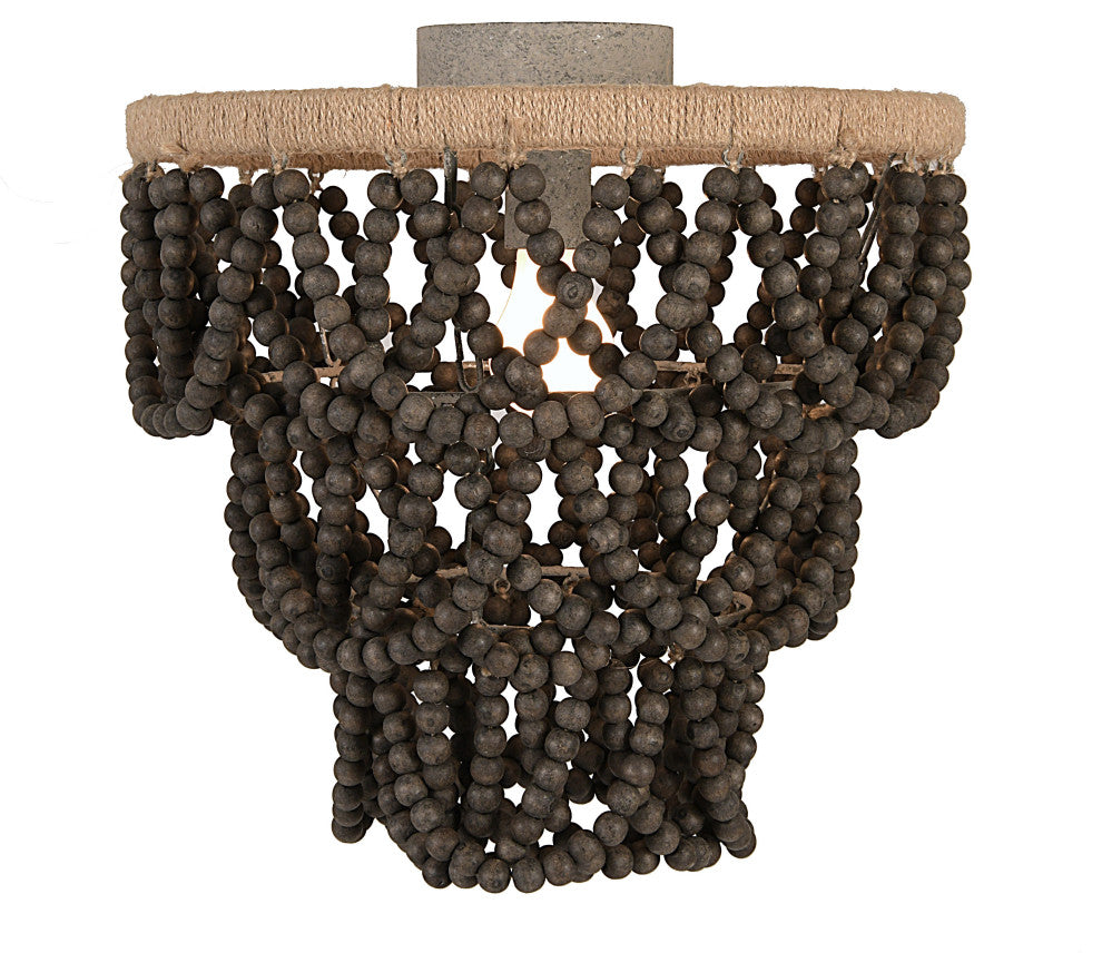 3-Tier Draped Wood Bead Semi-Flush Mount Chandelier, Dark Gray