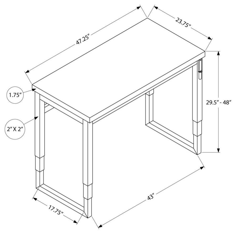 Computer Desk 48"L Cherry, Adjustabe, Black Metal