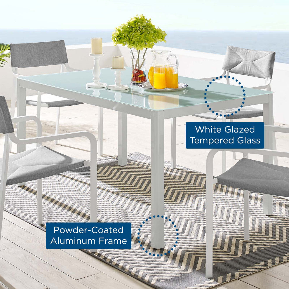 Lounge Dining Table, Rectangular, Aluminum, Metal, White, Modern, Outdoor Patio