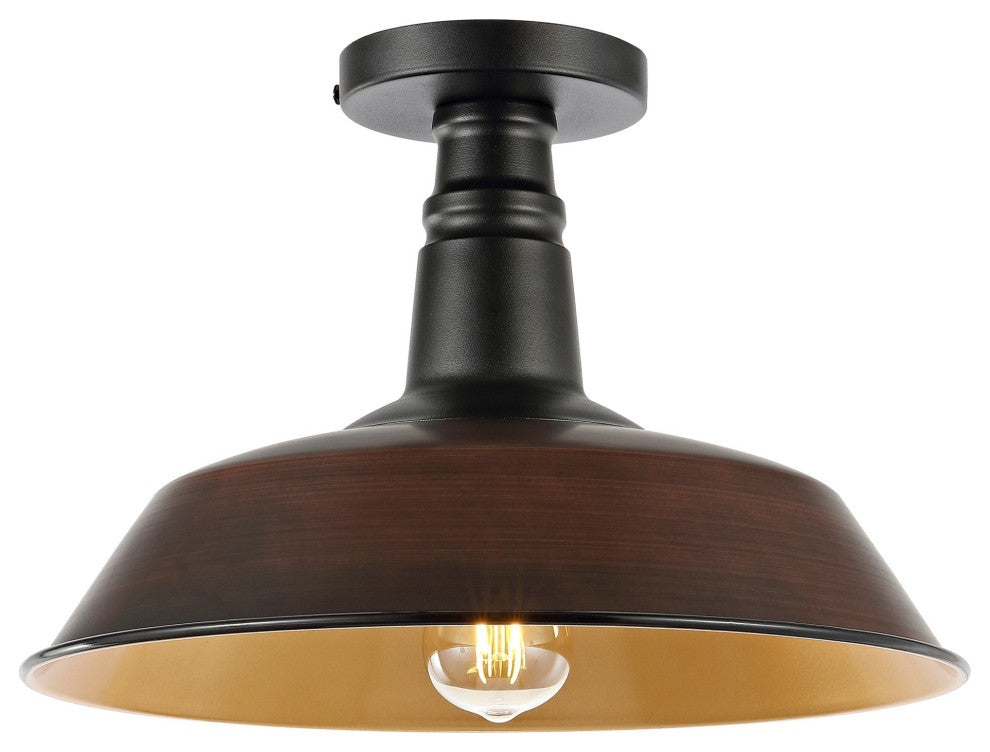 Camila 14" 1-Light Indoor/Outdoor LED Semi Flush Mount, Oil Rubbed Bronze/Black
