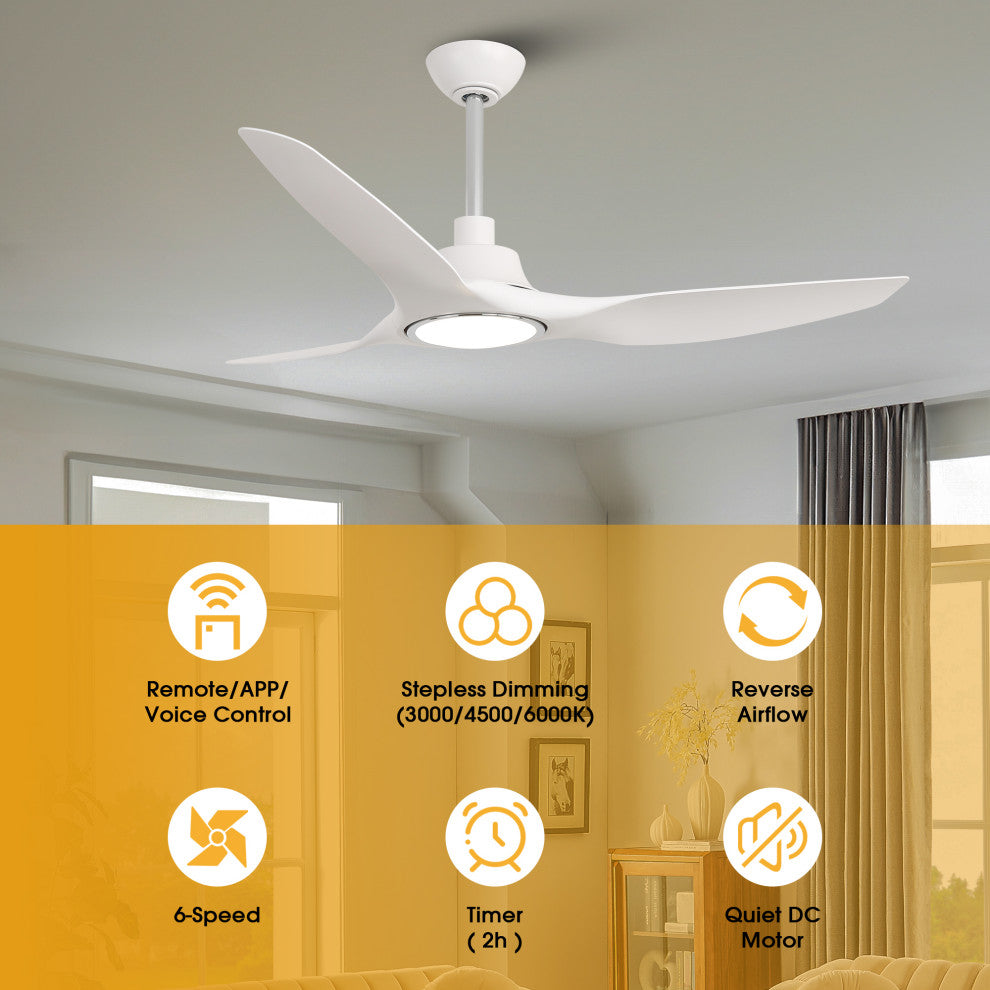 52-inch Modern White LED Smart Ceiling Fan with Remote