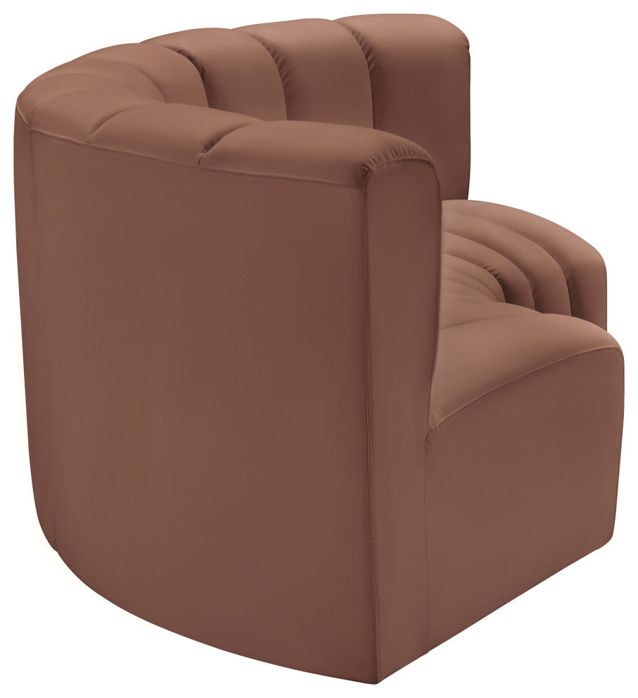 Arc Vegan Leather Upholstered 3-Pc. Inward Curved Modular Sectional, Cognac