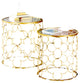 Benzara BM250298 2 Piece Round Nesting Table With Lattice Metal Base, Gold