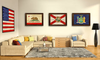Florida State Textured Flag Print With Brown Gold Frame, 15"X21"