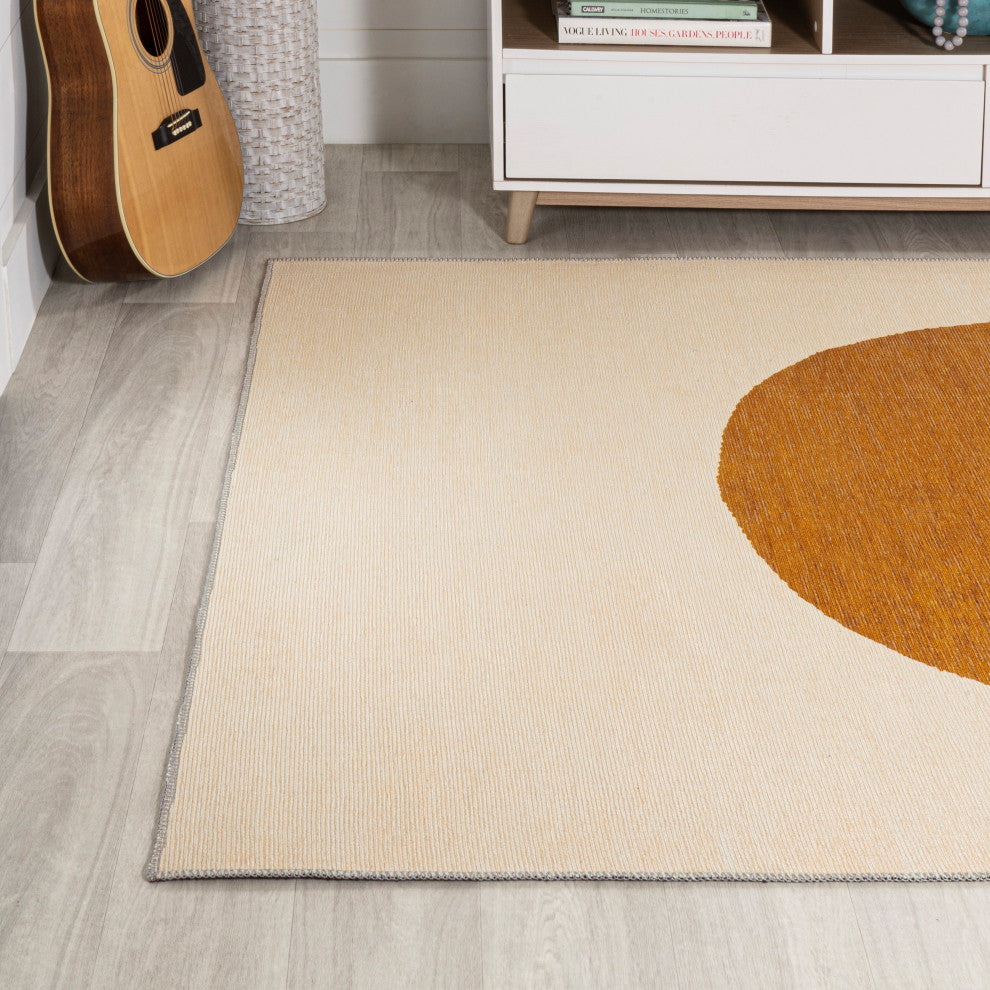 Cirkel Minimalist Geometric Dot Machine-Washable Area Rug, Cream/Rust, 4x6