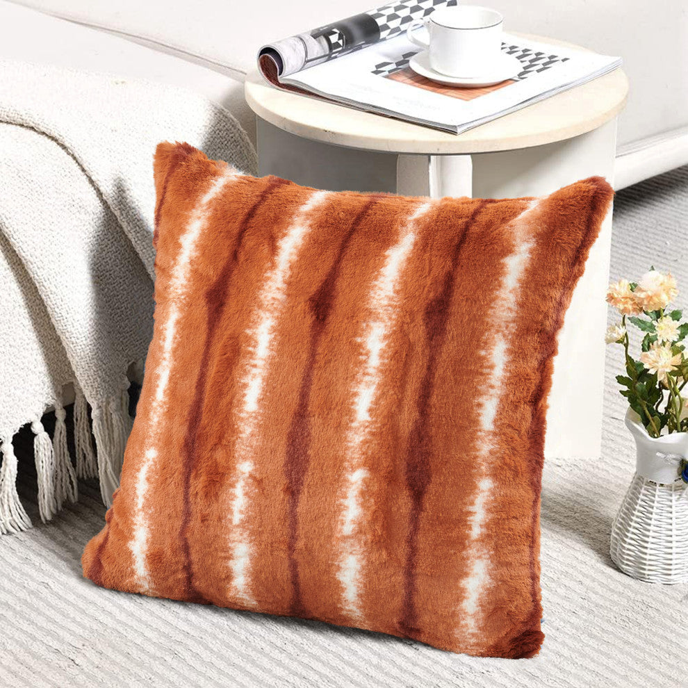 Amanda Stripe Faux Fur 2 Piece Pillow Shell Sets, Burnt Orange, 20"x20"