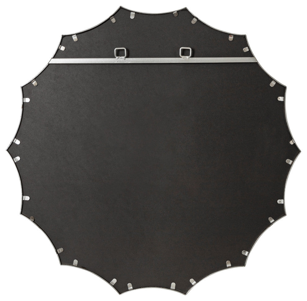 Lalina Scalloped Round Framed Accent Mirror, Silver 33.5" Diameter