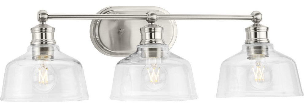 Singleton 3-Light 26.5" Brushed Nickel Vanity Light With Clear Glass Shades