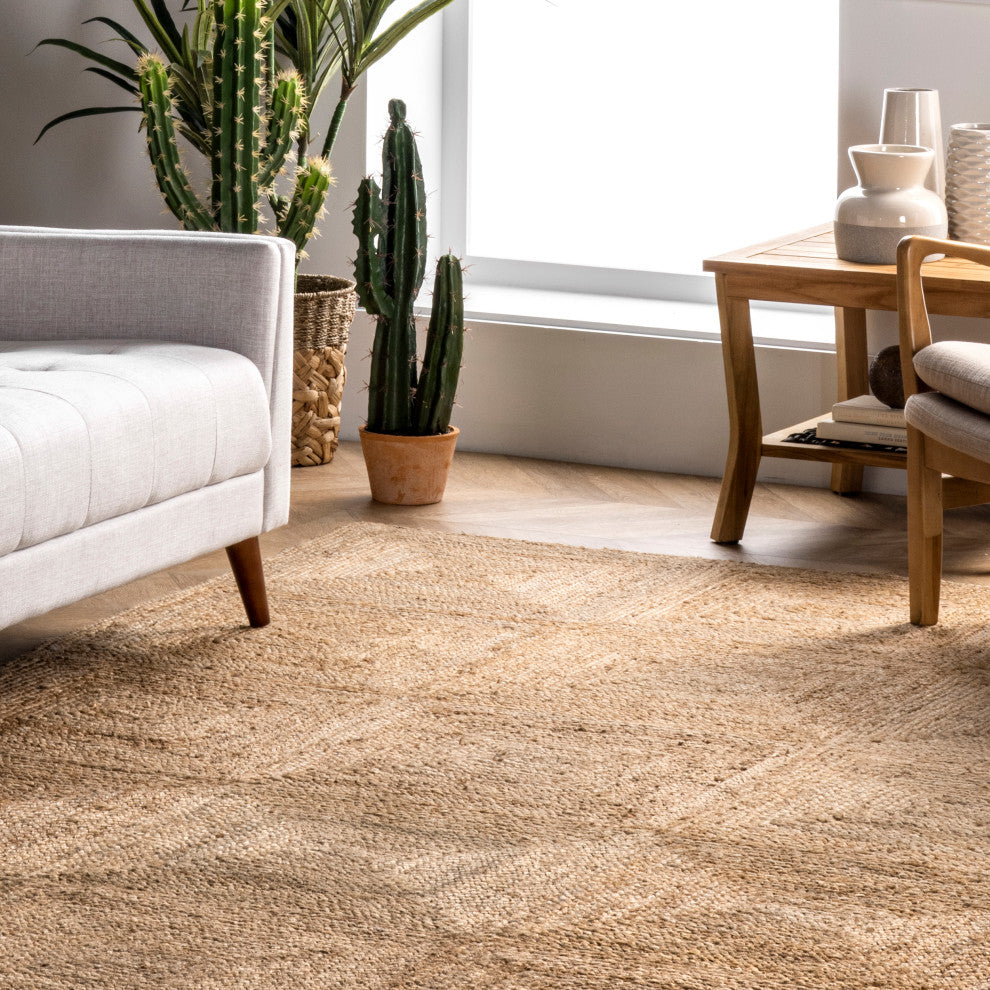 Juniper Tiled Jute Area Rug, Natural 10''x14''