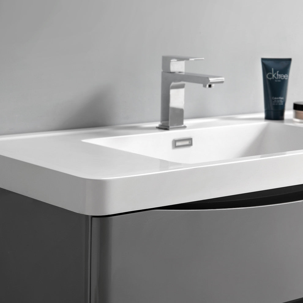 Fresca Tuscany 36" Gloss Gray Wall Hung Cabinet With Integrated Sink
