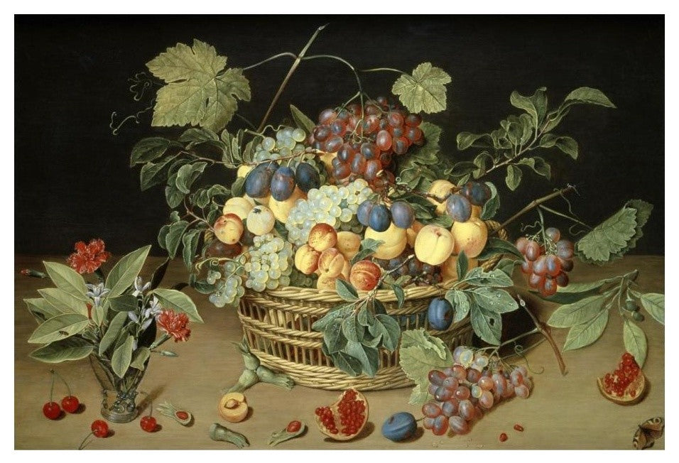 "A Still Life of Fruit & Flowers in a Basket" Paper Art, 24"x17"