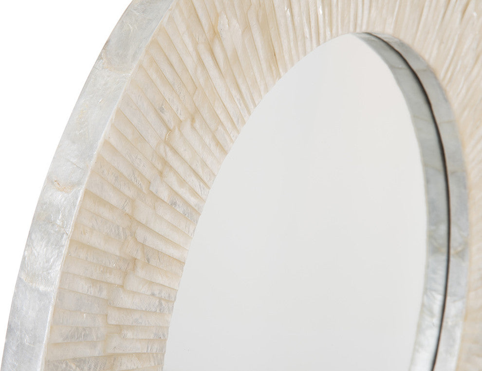 Round Capiz Seashell Sunray Wall Mirror, Off White