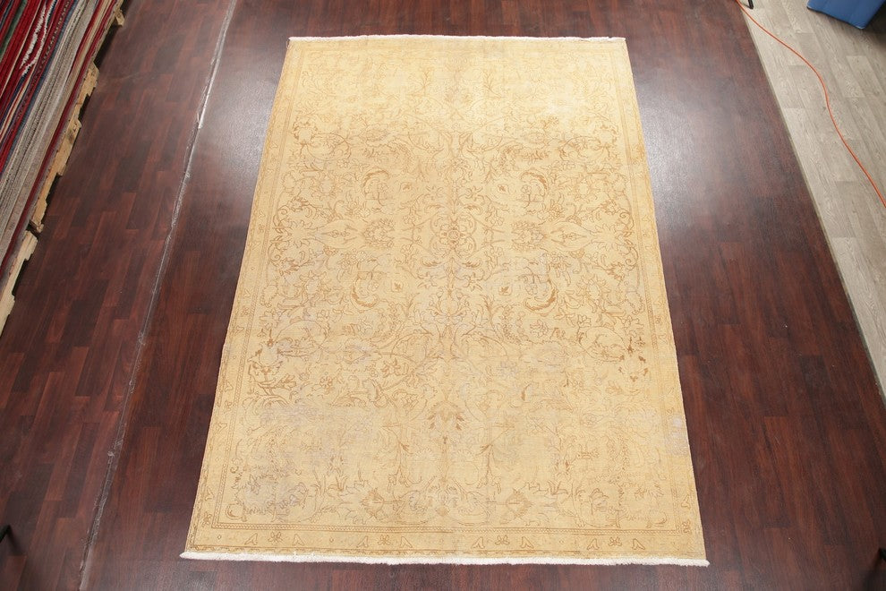 Consigned, Persian Handmade Floral Oriental Distressed Faded Antique Rug, 7'x11'