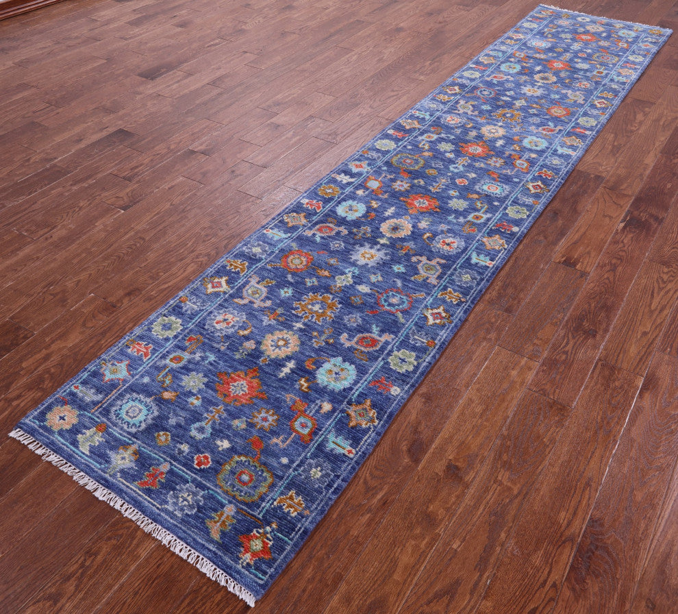 Runner Turkish Oushak Handmade Wool Rug 2' 7" X 12' 4" - Q15498